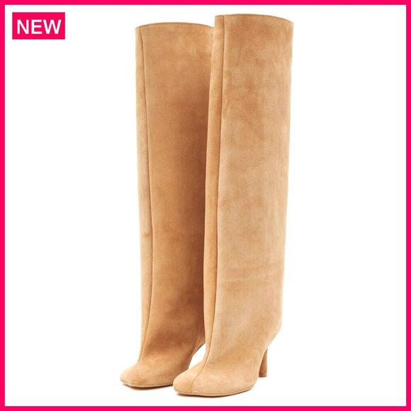 Shoes - Suede Knee High Boots Square Toe Stiletto Heels Wide Calf Tall Boots